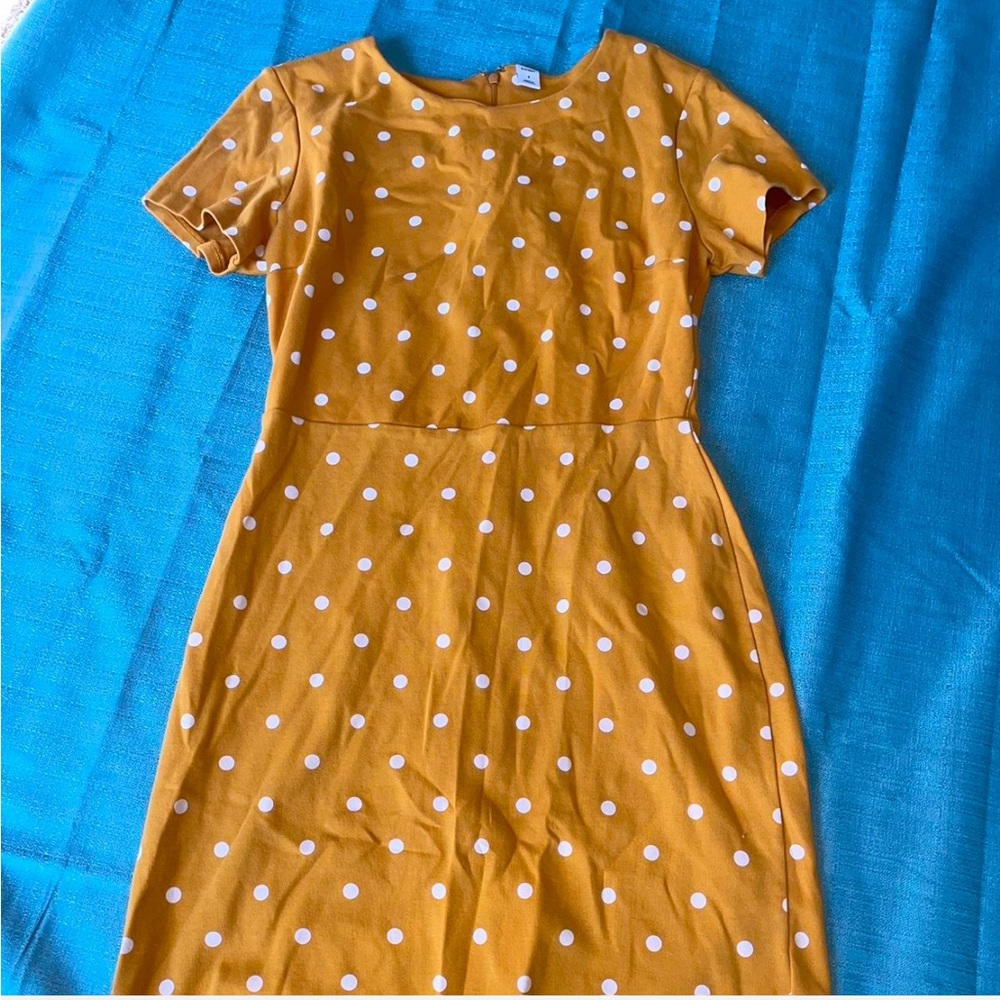 Mustard yellow and white polka dot dress